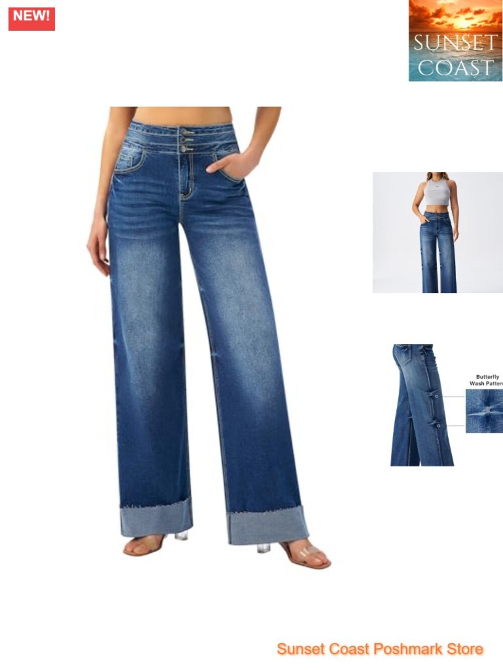 High Waisted Wide Leg Jeans - Stretchy Baggy Boyfriend Fit